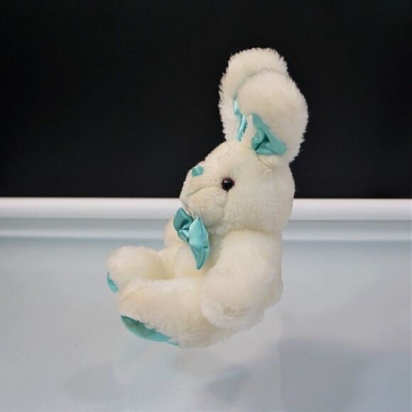 Easter Bunny White Rabbit Plush Stuffed Animal Teel Feet Ears - Picture 5 of 6